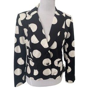 Mod Polka Dot Blazer Focus 2000 Black Cream Cotton Twill Size 6* Front Pockets